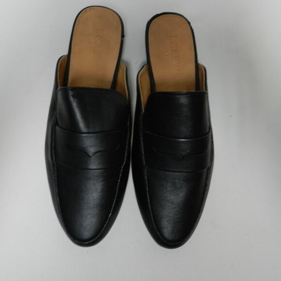 J Crew faux leather Penny Loafer mules slides flats slip on black NEW Size 7.5 - Picture 1 of 13